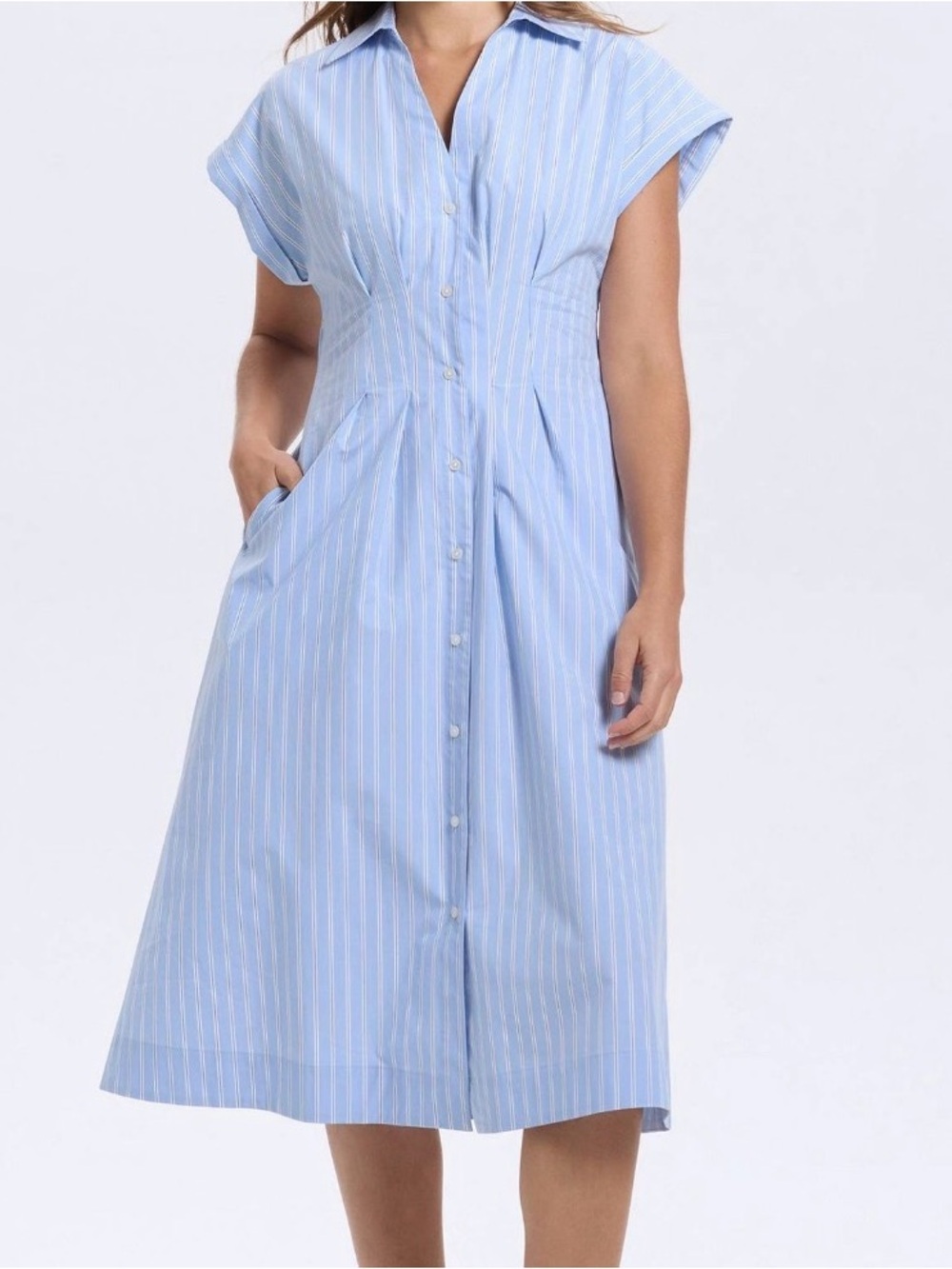 A new day Light Blue Striped Button-Front Midi Dress Size Medium NWT